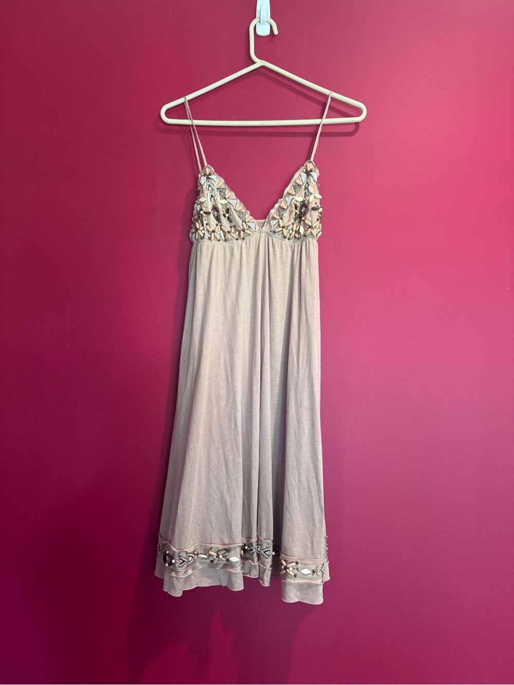 Delicate Embellished Slip Dress - Cream